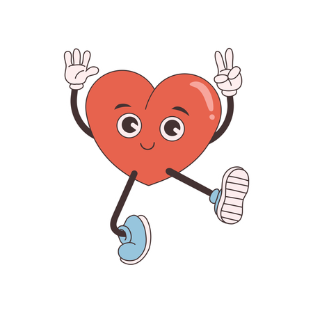 Groovy Heart Character showing victory sign  Illustration