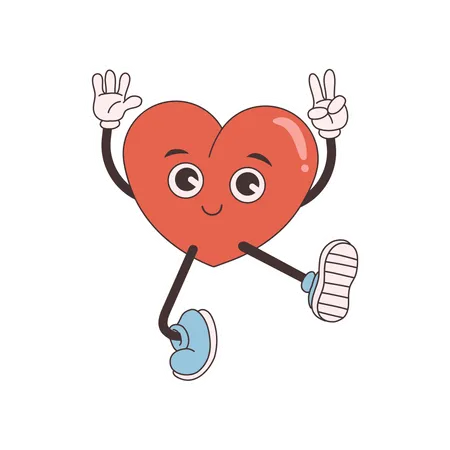 Groovy Heart Character showing victory sign  Illustration