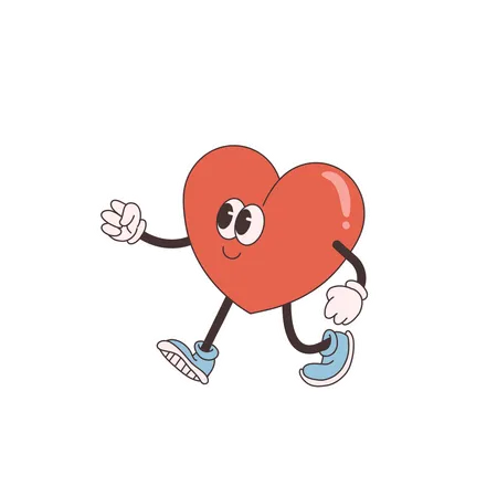 Groovy Heart Character walking  Illustration