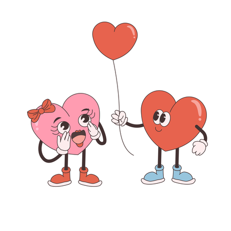 Groovy Heart giving balloon to another heart  Illustration