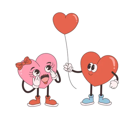 Groovy Heart giving balloon to another heart  Illustration