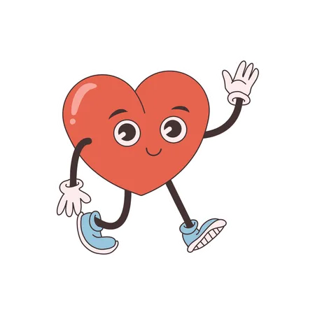 Groovy Heart waiving hand  Illustration