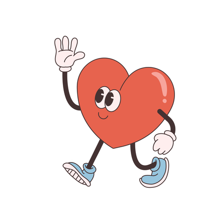 Groovy Heart waving hand  Illustration