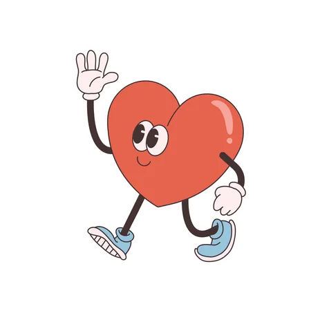 Groovy Heart waving hand  Illustration