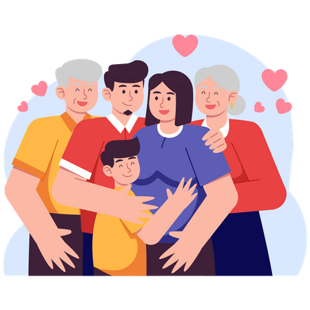 Große, glückliche Familie mit Liebe  Illustration