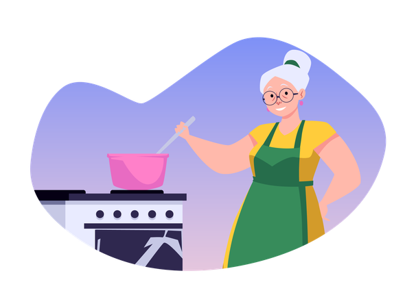 Großmutter macht Obst- oder Beerenmarmelade als Dessert  Illustration