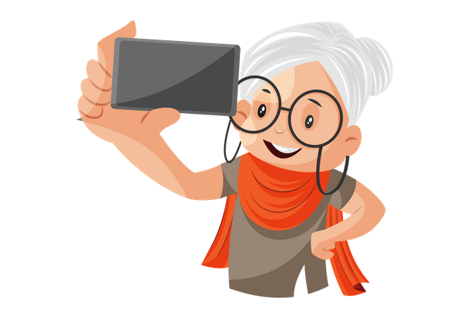 Großmutter macht Selfie mit dem Telefon  Illustration