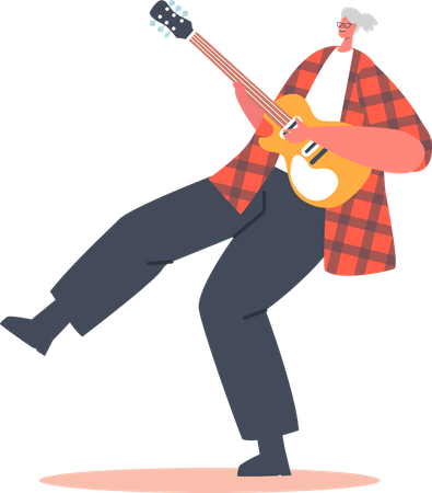 Großmutter Rockgitarristin spielt Gitarre  Illustration