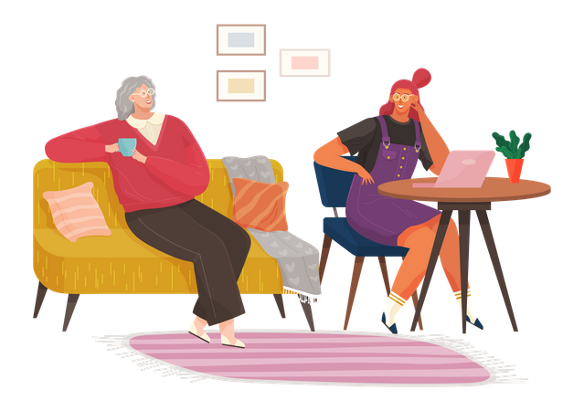 Großmutter und Tochter kommunizieren  Illustration