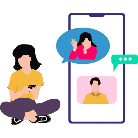 The Girl Is Group Chatting Illustration