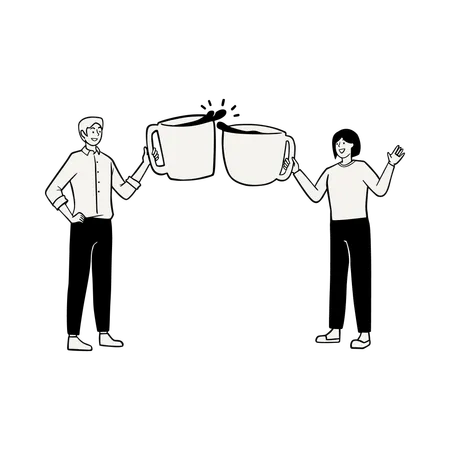 Group Cheering with Large Coffee Mugs  Illustration