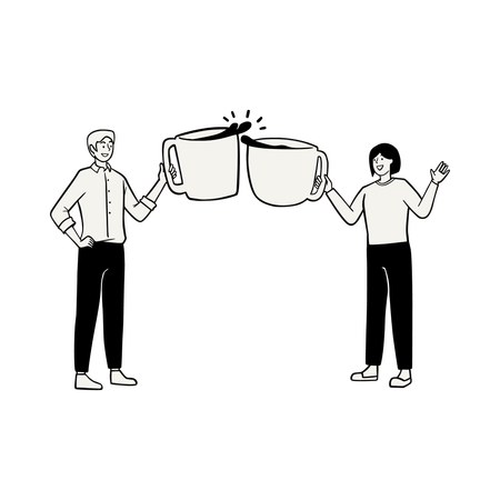 Group Cheering with Large Coffee Mugs  Illustration