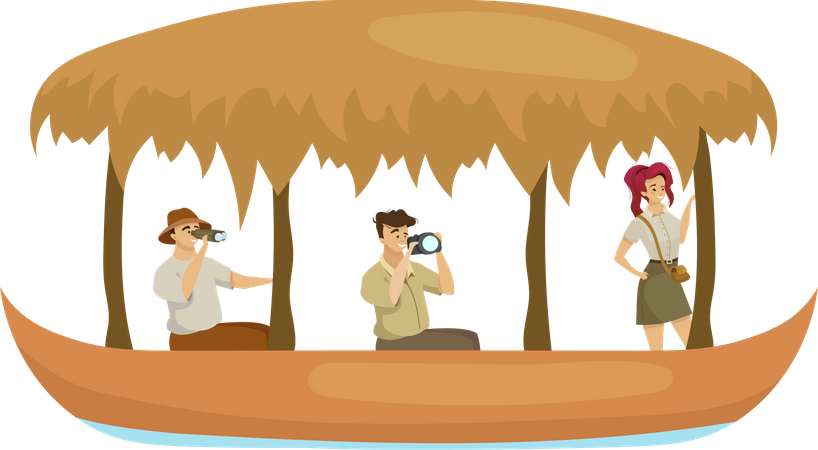 Group in boat  Illustration