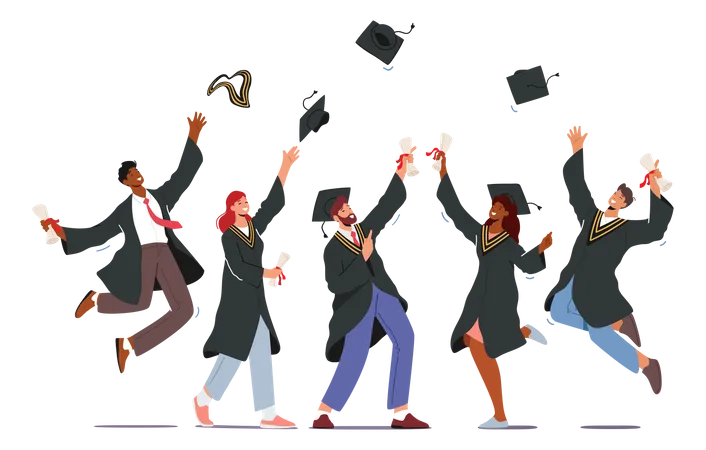 Group of bachelors celebrating graduation  Illustration