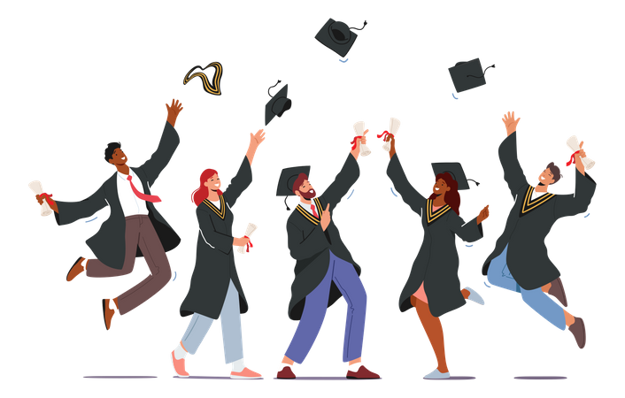 Group of bachelors celebrating graduation  Illustration