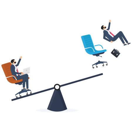 Group of business company falling off a seesaw  Illustration