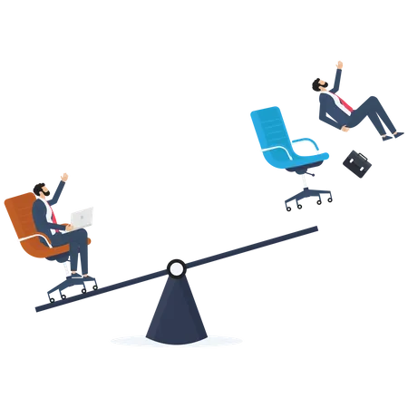 Group of business company falling off a seesaw  Illustration