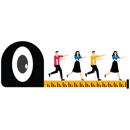 Group of business people moving forward on a tape measure  Illustration