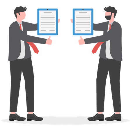 Group of business people standing holding certificates and giving thumbs up  イラスト