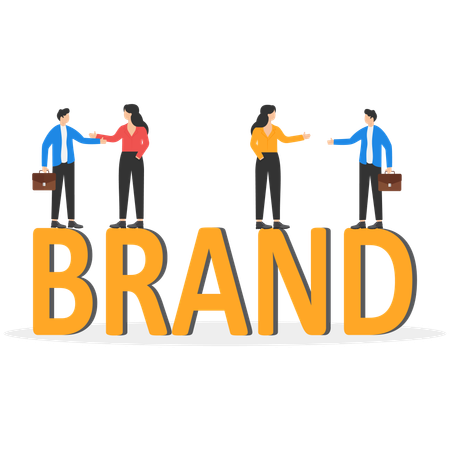 Group of business working for building text Brand-Brand building  Illustration