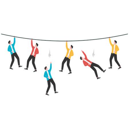 Group of businessmen hanging from ropes  Illustration