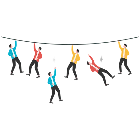 Group of businessmen hanging from ropes  Illustration