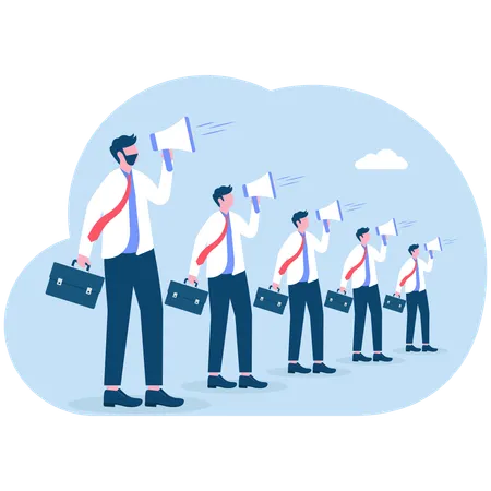 Group of businessmen holding megaphone while standing in row  Illustration