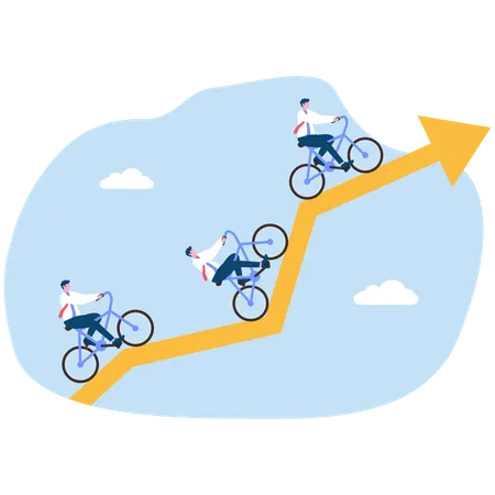 Group of Businessmen riding cycle on growth chart  Illustration