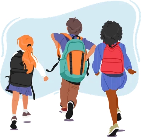 Group Of Children Carrying Backpacks And Heading To School  Illustration