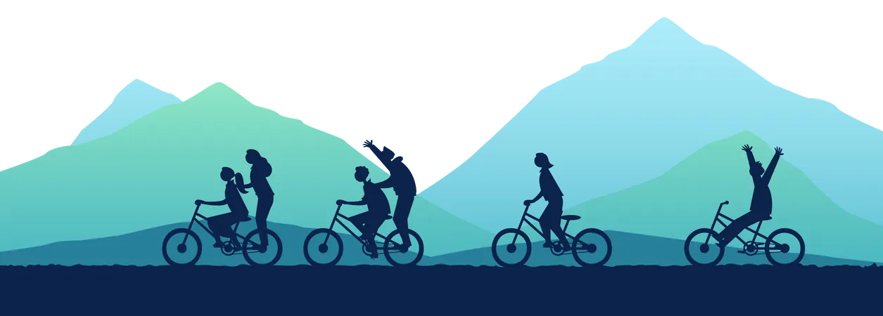 Group of children riding bicycle  Illustration