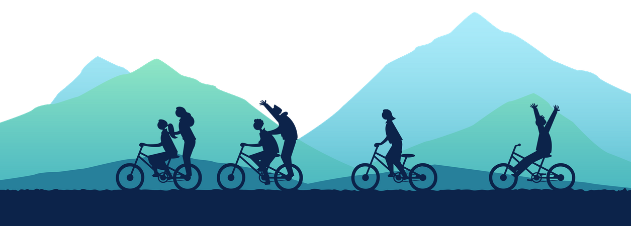 Group of children riding bicycle  Illustration