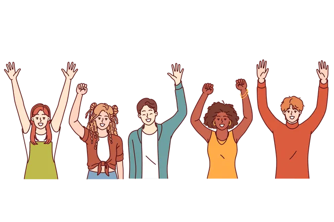 Group of children waving hands and celebrating  Illustration