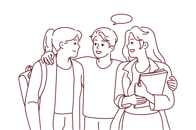 Group of college students gossiping Illustration