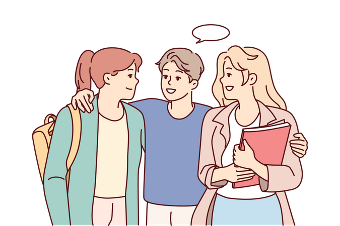 Group of college students gossiping  Illustration