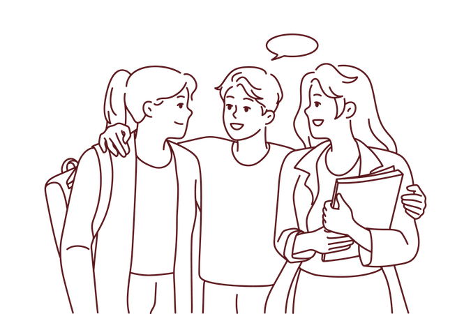 Group of college students gossiping  Illustration