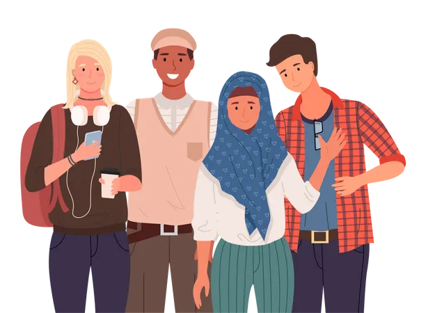 Group of diverse college students  Illustration