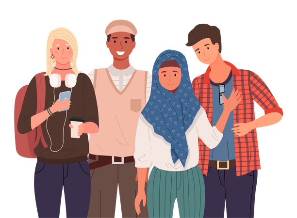 Group of diverse college students  Illustration