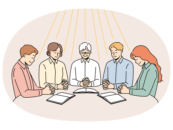 Group of diverse people praying together  Illustration