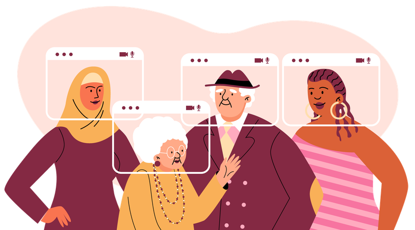 Group of diverse people with web site frames over their head  Illustration