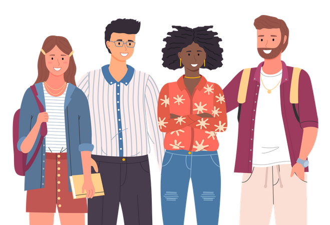 Group of diverse students from different countries  Illustration