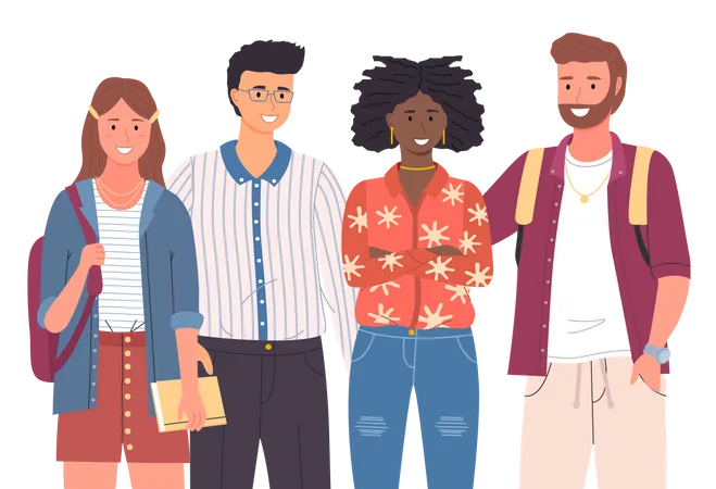 Group of diverse students from different countries  Illustration