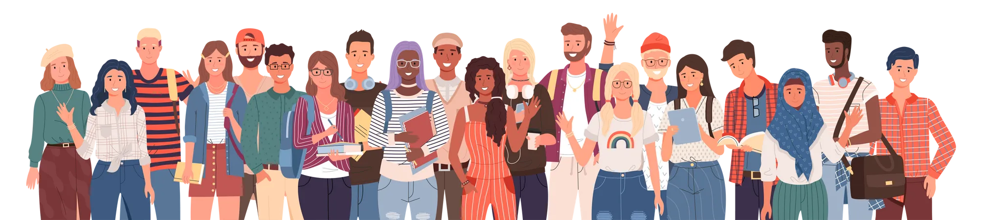 Group of diverse students studying together  Illustration