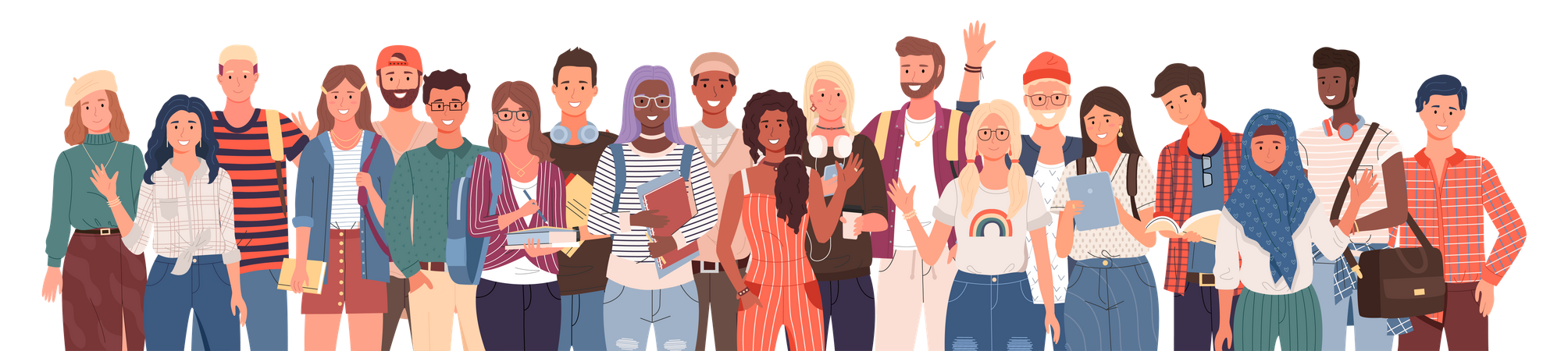 Group of diverse students studying together  Illustration