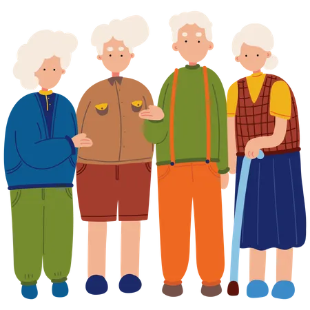 Group Of Elderly People Vector Illustration In Flat Color Design Illustration