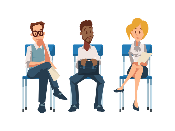 Group of Employee Sit on Chair Illustration