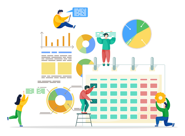 Group of employee working on schedule management  Illustration