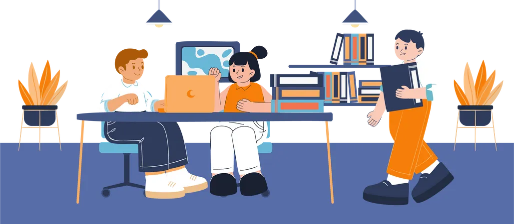 Group of employees working at office Illustration
