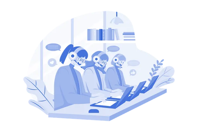 Group of Female Operators Working at Call Center  Illustration