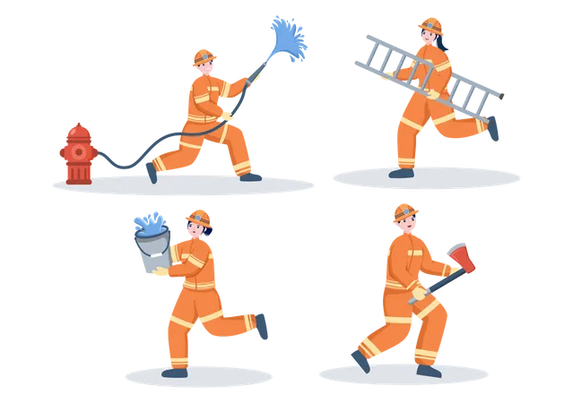 Group of Firefighters Dealing with fire emergency Illustration