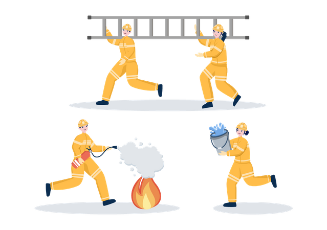 Group of Firefighters Dealing with fire emergency  Illustration